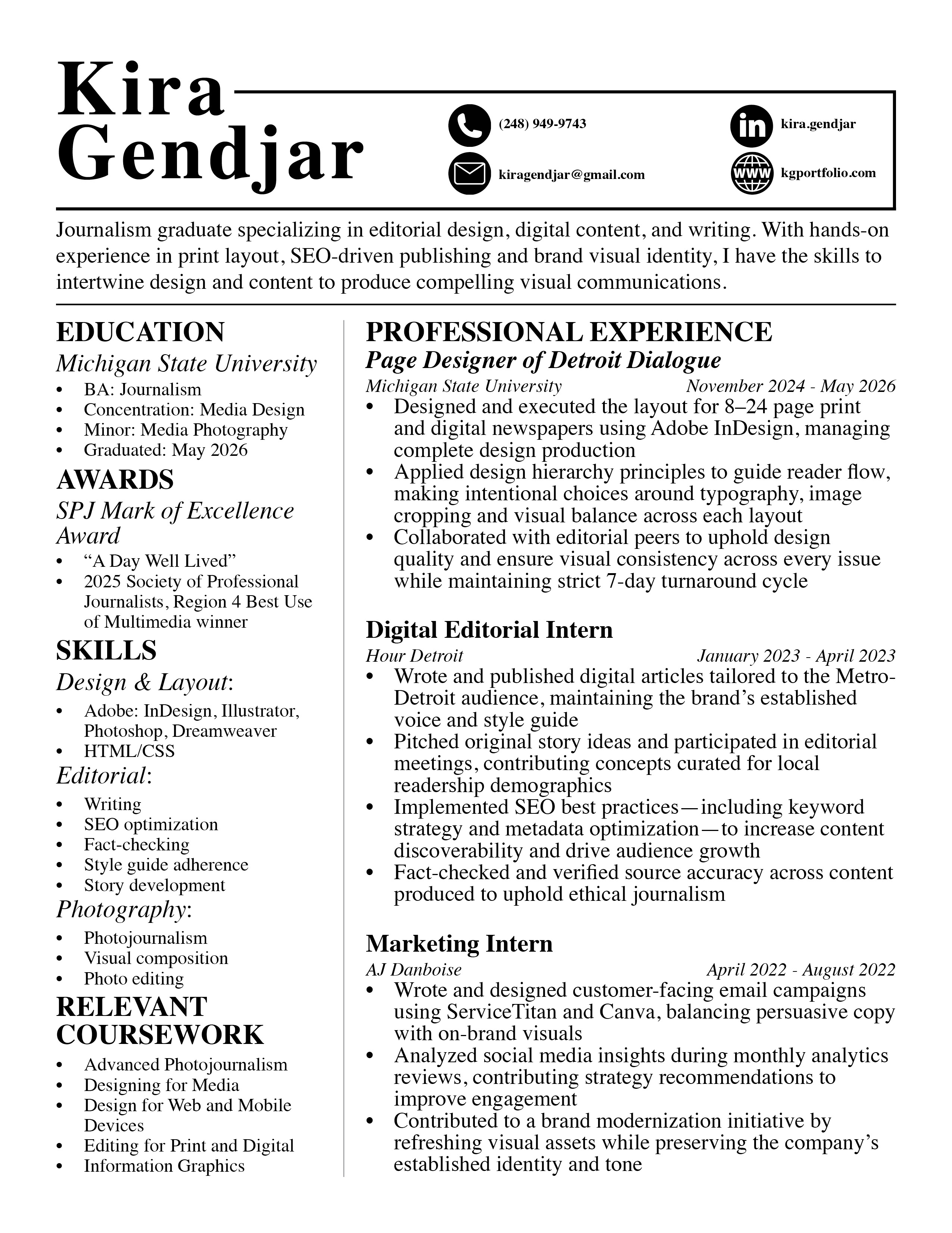 Kira Gendjar's Resume